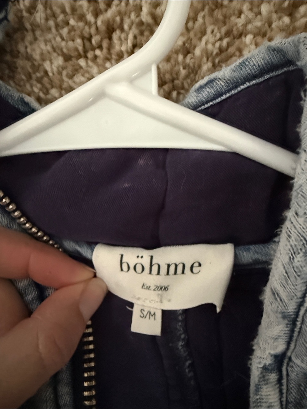 bohme Denim-Effect Quilted Bomber Jacket in Light Blue - Picture 3 of 3